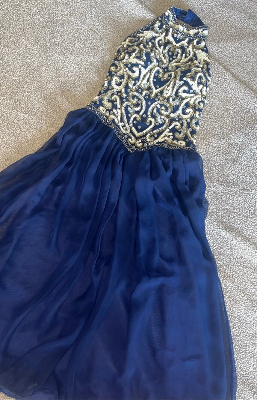 Vintage 80s Halter Neck Ball Gown Navy and Silver A Line Midi Chiffon